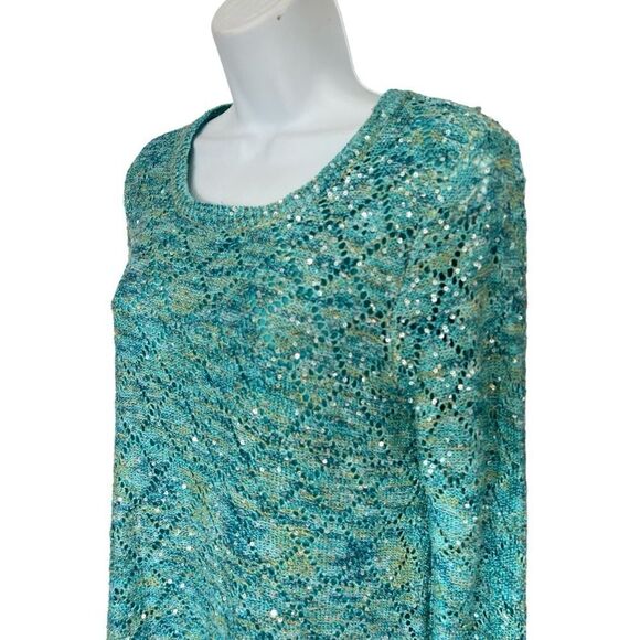 PECK & PECK Knit Sweater Round Neckline Long Sleeves Sequins detail Size L - Picture 2 of 5
